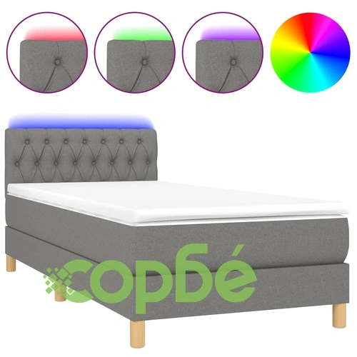 Боксспринг легло с матрак и LED, тъмносиво, 100x200 см, плат ➤ топ цена ➤ sorbe.bg