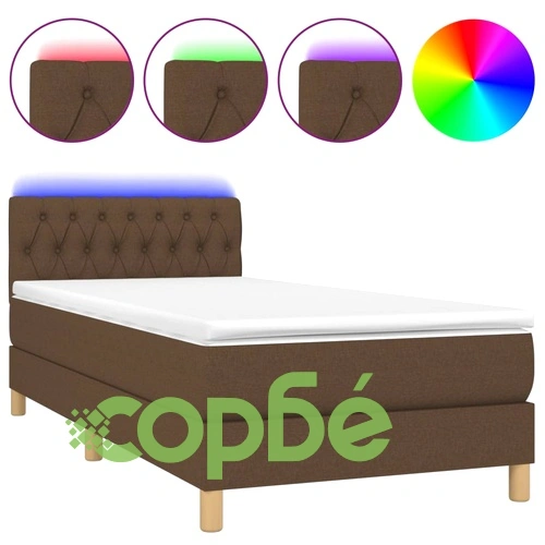 Боксспринг легло с матрак и LED, тъмнокафяво, 100x200 см, плат ➤ топ цена ➤ sorbe.bg