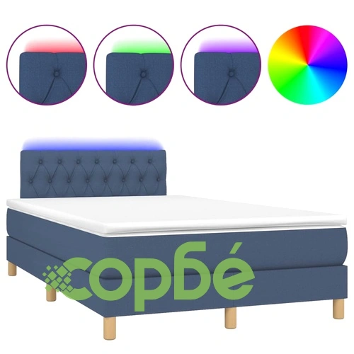 Боксспринг легло с матрак и LED, синьо, 120x200 см, плат ➤ топ цена ➤ sorbe.bg