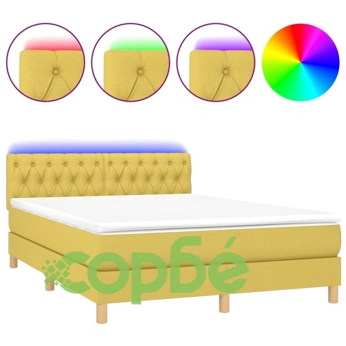 Боксспринг легло с матрак и LED, зелено, 140x190 см, плат ➤ топ цена ➤ sorbe.bg