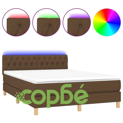 Боксспринг легло с матрак и LED, тъмнокафяво, 140x200 см, плат ➤ топ цена ➤ sorbe.bg