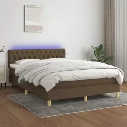 Боксспринг легло с матрак и LED, тъмнокафяво, 140x200 см, плат