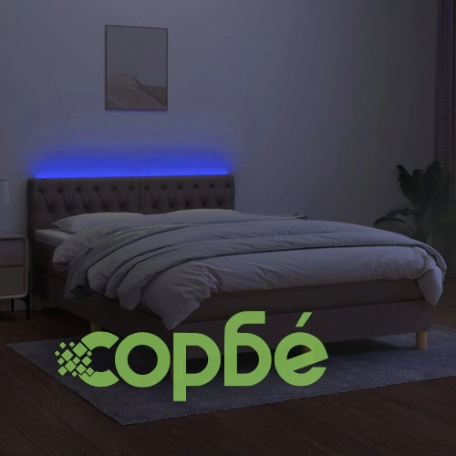 Боксспринг легло с матрак и LED, таупе, 140x200 см, плат ➤ топ цена ➤ sorbe.bg
