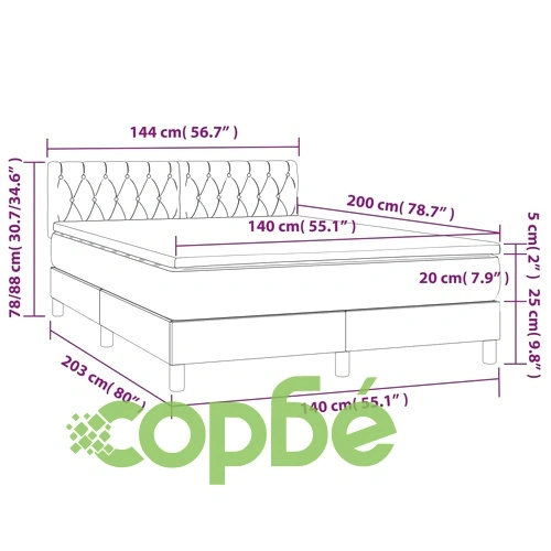 Боксспринг легло с матрак и LED, кремаво, 140x200 см, плат ➤ топ цена ➤ sorbe.bg