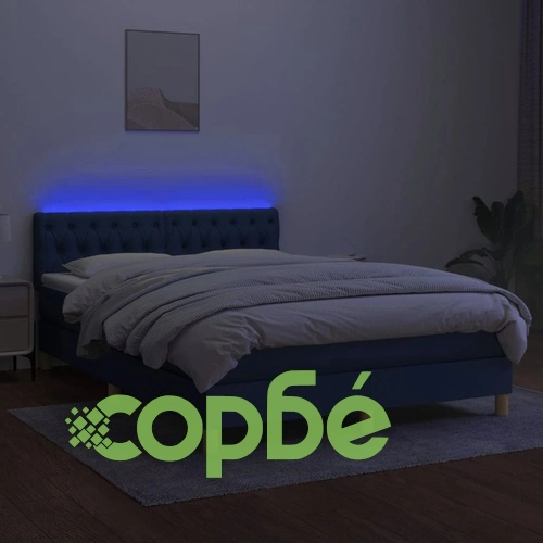 Боксспринг легло с матрак и LED, синьо, 140x200 см, плат ➤ топ цена ➤ sorbe.bg