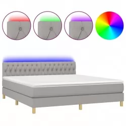 Боксспринг легло с матрак и LED, светлосиво, 160x200 см, плат 