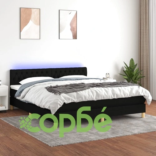 Боксспринг легло с матрак и LED, черно, 160x200 см, плат ➤ топ цена ➤ sorbe.bg