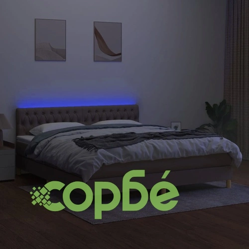 Боксспринг легло с матрак и LED, таупе, 160x200 см, плат ➤ топ цена ➤ sorbe.bg