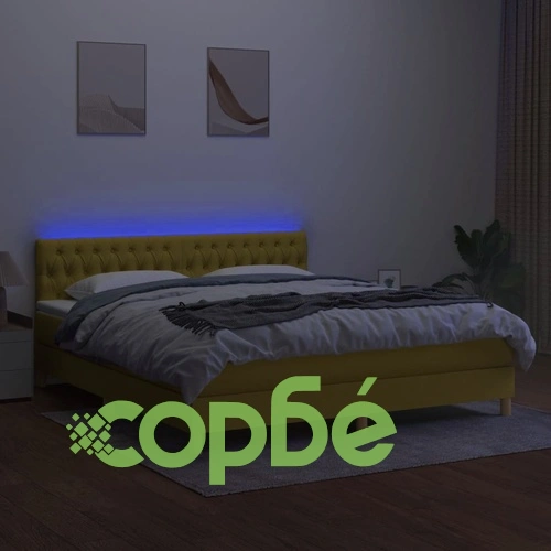 Боксспринг легло с матрак и LED, зелено, 160x200 см, плат ➤ топ цена ➤ sorbe.bg