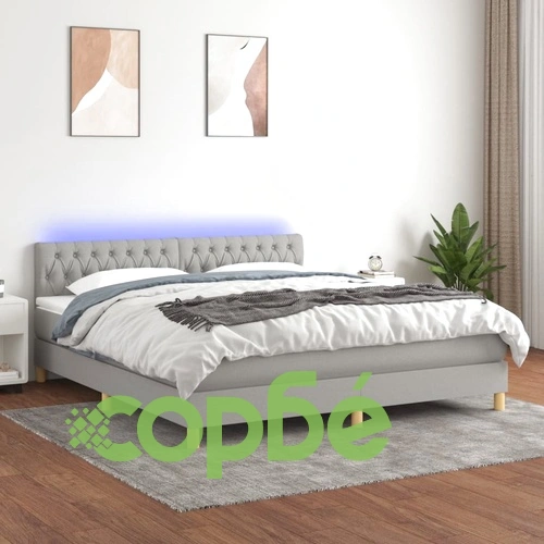 Боксспринг легло с матрак и LED, светлосиво, 180x200 см, плат ➤ топ цена ➤ sorbe.bg