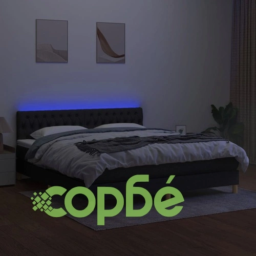 Боксспринг легло с матрак и LED, черно, 180x200 см, плат ➤ топ цена ➤ sorbe.bg
