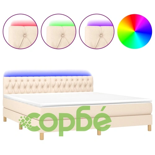 Боксспринг легло с матрак и LED, кремаво, 180x200 см, плат ➤ топ цена ➤ sorbe.bg