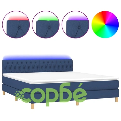 Боксспринг легло с матрак и LED, синьо, 180x200 см, плат ➤ топ цена ➤ sorbe.bg