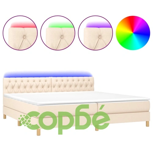 Боксспринг легло с матрак и LED, кремава, 200x200 см, плат ➤ топ цена ➤ sorbe.bg