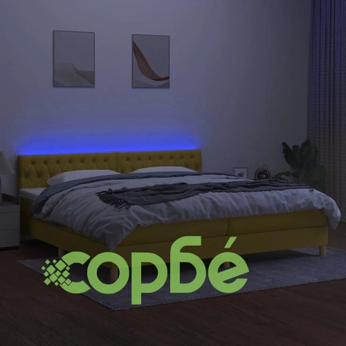 Боксспринг легло с матрак и LED, зелена, 200x200 см, плат ➤ топ цена ➤ sorbe.bg