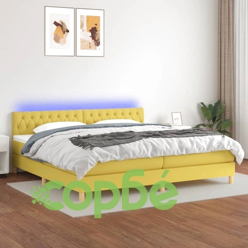 Боксспринг легло с матрак и LED, зелена, 200x200 см, плат ➤ топ цена ➤ sorbe.bg