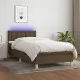 Боксспринг легло с матрак и LED, тъмнокафяво, 80x200 см, плат