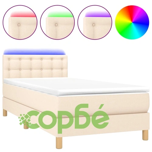 Боксспринг легло с матрак и LED, кремава, 90x190 см, плат ➤ топ цена ➤ sorbe.bg