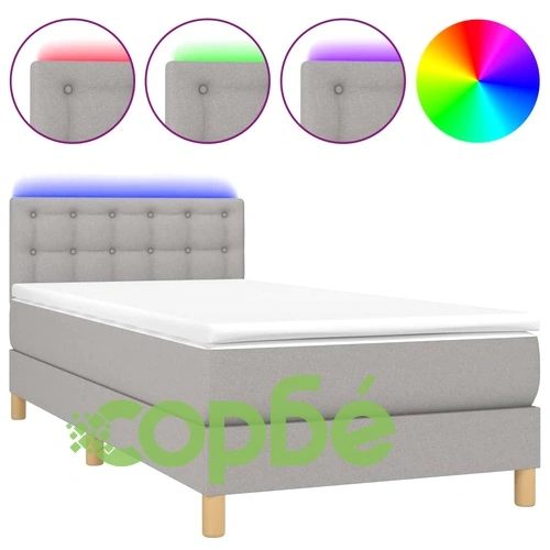 Боксспринг легло с матрак и LED, светлосиво, 90x200 см, плат ➤ топ цена ➤ sorbe.bg