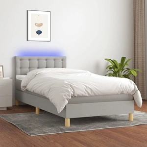 Боксспринг легло с матрак и LED, светлосиво, 90x200 см, плат