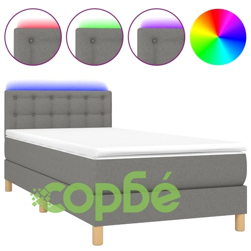Боксспринг легло с матрак и LED, тъмносиво, 100x200 см, плат ➤ топ цена ➤ sorbe.bg