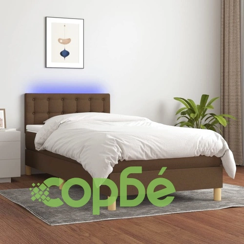 Боксспринг легло с матрак и LED, тъмнокафяво, 100x200 см, плат ➤ топ цена ➤ sorbe.bg