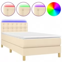 Боксспринг легло с матрак и LED, кремаво, 100x200 см, плат