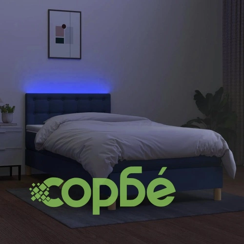 Боксспринг легло с матрак и LED, синьо, 100x200 см, плат ➤ топ цена ➤ sorbe.bg