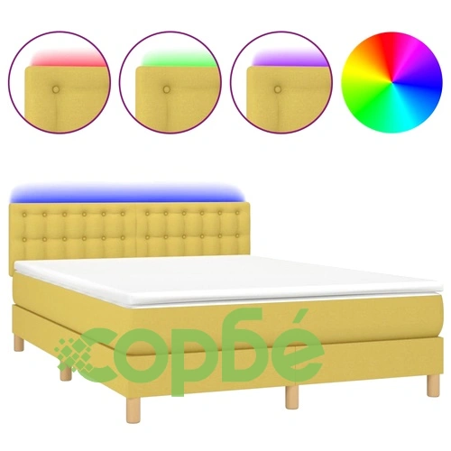 Боксспринг легло с матрак и LED, зелено, 140x190 см, плат ➤ топ цена ➤ sorbe.bg
