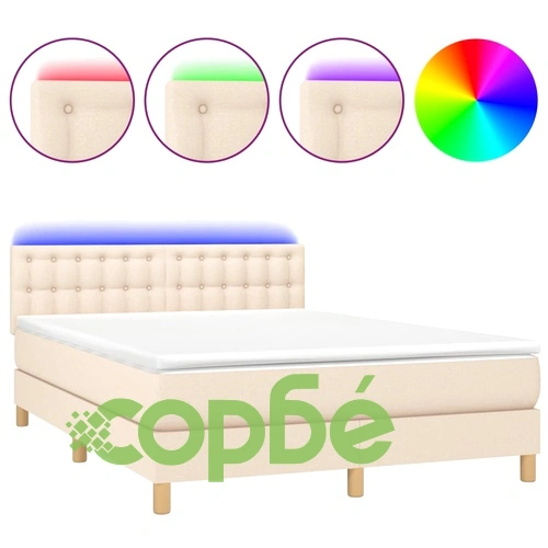 Боксспринг легло с матрак и LED, кремаво, 140x200 см, плат ➤ топ цена ➤ sorbe.bg