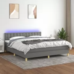 Боксспринг легло с матрак и LED, тъмносиво, 160x200 см, плат