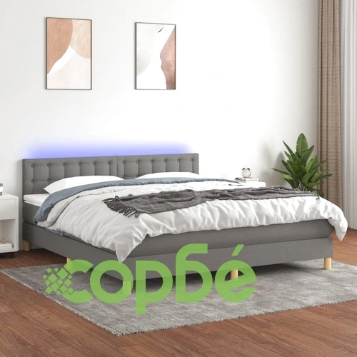 Боксспринг легло с матрак и LED, тъмносиво, 160x200 см, плат ➤ топ цена ➤ sorbe.bg