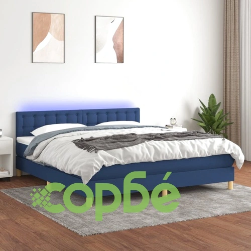 Боксспринг легло с матрак и LED, синьо, 160x200 см, плат ➤ топ цена ➤ sorbe.bg