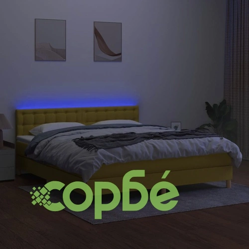 Боксспринг легло с матрак и LED, зелено, 160x200 см, плат ➤ топ цена ➤ sorbe.bg