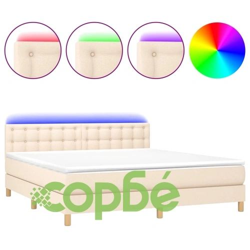 Боксспринг легло с матрак и LED, кремаво, 180x200 см, плат ➤ топ цена ➤ sorbe.bg