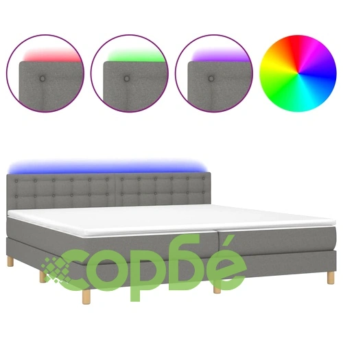 Боксспринг легло с матрак и LED, тъмносиво, 200x200 см, плат ➤ топ цена ➤ sorbe.bg
