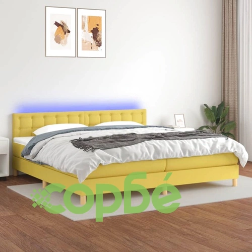 Боксспринг легло с матрак и LED, зелена, 200x200 см, плат ➤ топ цена ➤ sorbe.bg