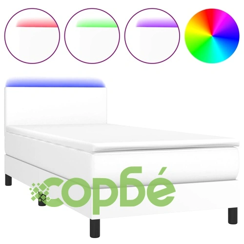 Боксспринг легло с матрак и LED бяло 80x200 см изкуствена кожа ➤ топ цена ➤ sorbe.bg