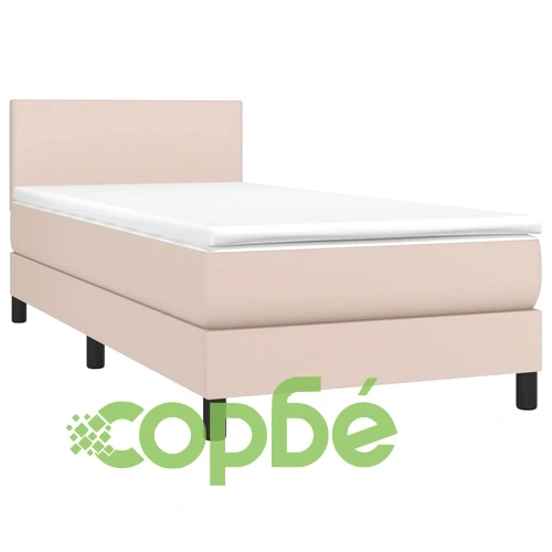 Боксспринг легло с матрак LED капучино 80x200см изкуствена кожа ➤ топ цена ➤ sorbe.bg