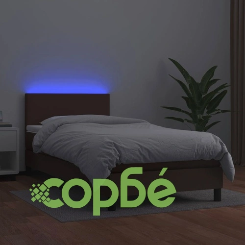 Боксспринг легло с матрак LED кафяво 90x200 см изкуствена кожа ➤ топ цена ➤ sorbe.bg