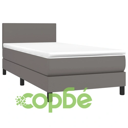 Боксспринг легло с матрак и LED сиво 90x200 см изкуствена кожа ➤ топ цена ➤ sorbe.bg