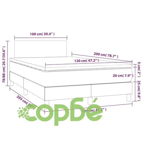 Боксспринг легло с матрак и LED черно 120x200см изкуствена кожа ➤ топ цена ➤ sorbe.bg