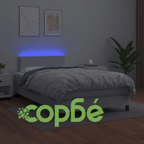 Боксспринг легло с матрак и LED бяло 120x200 см изкуствена кожа ➤ топ цена ➤ sorbe.bg