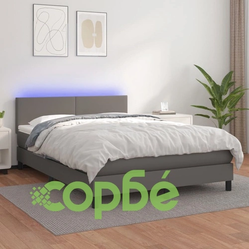 Боксспринг легло с матрак и LED сиво 140x190 см изкуствена кожа ➤ топ цена ➤ sorbe.bg
