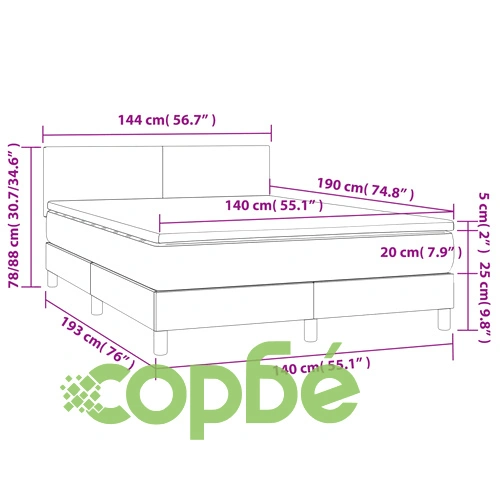 Боксспринг легло с матрак LED капучино 140x190 см ➤ топ цена ➤ sorbe.bg