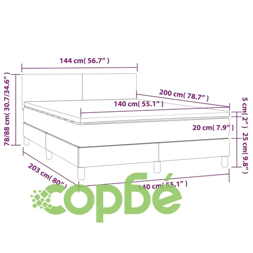 Боксспринг легло с матрак и LED бяло 140x200 см изкуствена кожа ➤ топ цена ➤ sorbe.bg