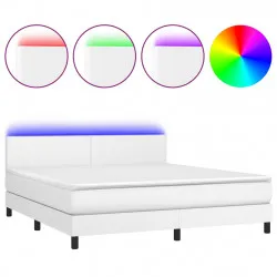 Боксспринг легло с матрак и LED бяло 160x200 см изкуствена кожа