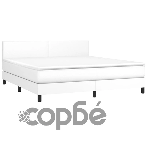 Боксспринг легло с матрак и LED бяло 160x200 см изкуствена кожа ➤ топ цена ➤ sorbe.bg