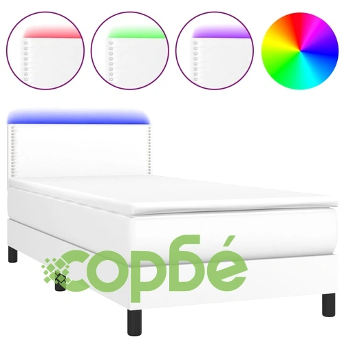 Боксспринг легло с матрак и LED бяло 80x200 см изкуствена кожа ➤ топ цена ➤ sorbe.bg