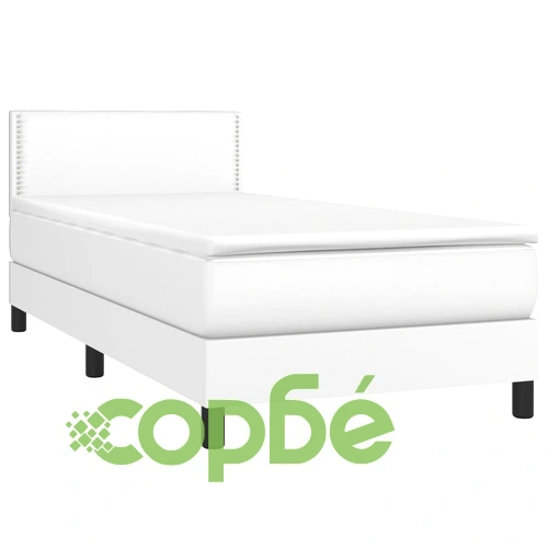 Боксспринг легло с матрак и LED бяло 80x200 см изкуствена кожа ➤ топ цена ➤ sorbe.bg